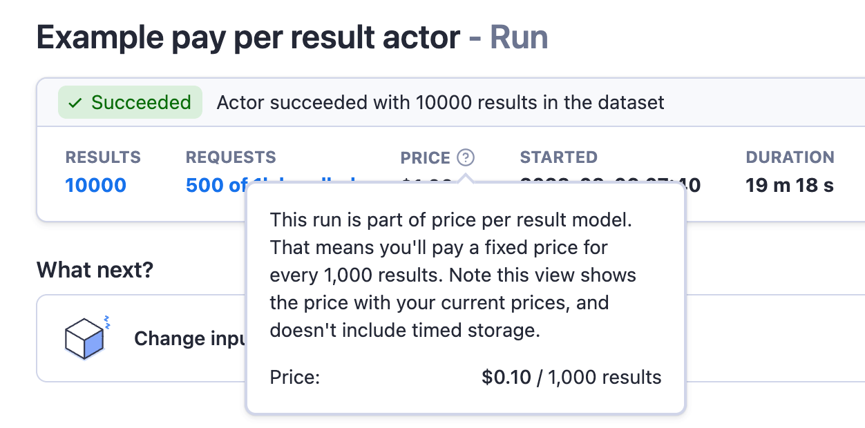 Run cost shown on the run detail